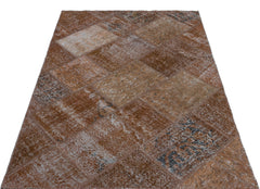Iskece 22391 Brown Patchwork Wool Handmade Area Rug 3'11" x 5'11"