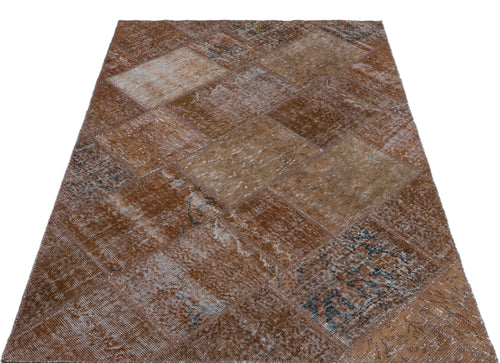 Iskece 22391 Brown Patchwork Wool Handmade Area Rug 3'11" x 5'11"
