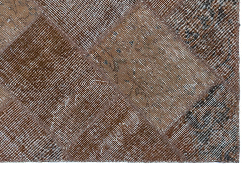 Iskece 22391 Brown Patchwork Wool Handmade Area Rug 3'11" x 5'11"