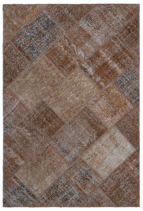 Iskece 22391 Brown Patchwork Wool Handmade Area Rug 3'11" x 5'11"