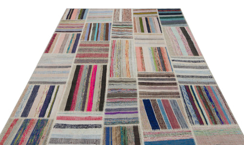 Teselya 22397 Beige Striped Wool Handmade Area Rug 6'3" x 9'2"