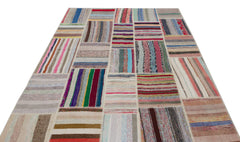 Teselya 22398 Beige Striped Wool Handmade Area Rug 6'3" x 9'1"