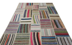 Teselya 22399 Patchwork Striped Wool Handmade Area Rug 6'3" x 9'2"