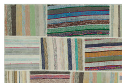 Teselya 22399 Patchwork Striped Wool Handmade Area Rug 6'3" x 9'2"