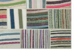 Teselya 22399 Patchwork Striped Wool Handmade Area Rug 6'3" x 9'2"