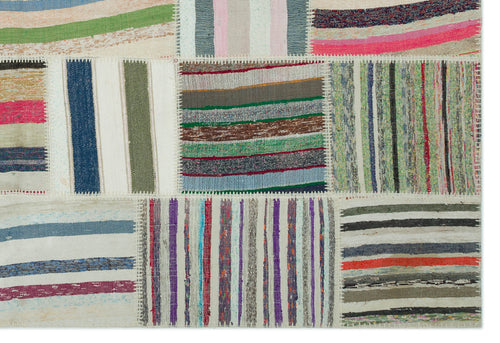 Teselya 22399 Patchwork Striped Wool Handmade Area Rug 6'3" x 9'2"