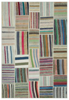 Teselya 22399 Patchwork Striped Wool Handmade Area Rug 6'3" x 9'2"