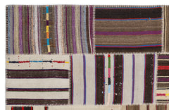 Teselya 2239 Beige Striped Wool Handmade Area Rug 5'3" x 7'7"