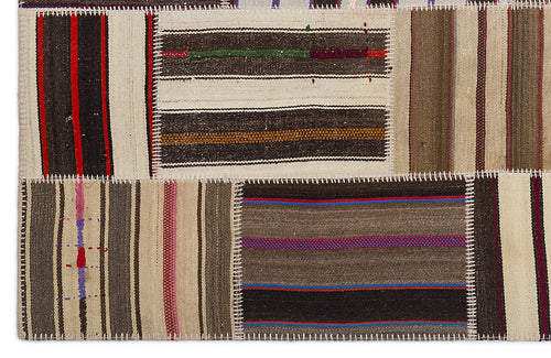 Teselya 2239 Beige Striped Wool Handmade Area Rug 5'3" x 7'7"