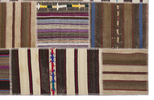 Teselya 2239 Beige Striped Wool Handmade Area Rug 5'3" x 7'7"