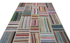 Teselya Beige Striped Wool Handmade Area Rug 6'3" x 9'0"