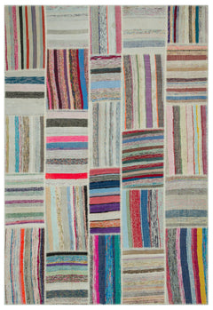 Teselya 22401 Patchwork Striped Wool Handmade Area Rug 6'0" x 9'5"