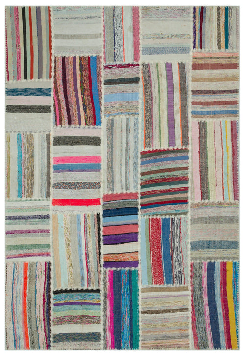 Teselya 22401 Patchwork Striped Wool Handmade Area Rug 6'0" x 9'5"