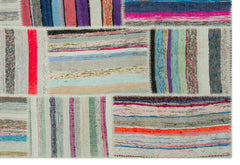 Teselya 22401 Patchwork Striped Wool Handmade Area Rug 6'0" x 9'5"