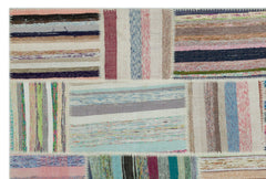 Teselya Beige Striped Wool Handmade Area Rug 6'7" x 8'6"