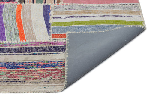 Teselya Beige Striped Wool Handmade Area Rug 6'1" x 9'1"