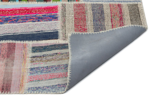 Teselya Beige Striped Wool Handmade Area Rug 6'3" x 8'10"