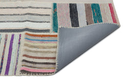 Teselya Beige Striped Wool Handmade Area Rug 6'3" x 9'1"