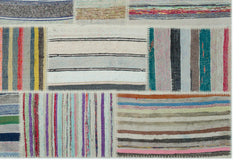 Teselya Beige Striped Wool Handmade Area Rug 6'3" x 9'1"