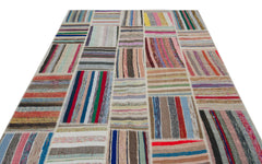 Teselya 22407 Patchwork Striped Wool Handmade Area Rug 6'3" x 9'2"