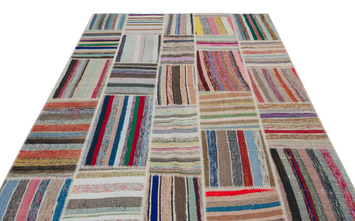 Teselya 22407 Patchwork Striped Wool Handmade Area Rug 6'3" x 9'2"