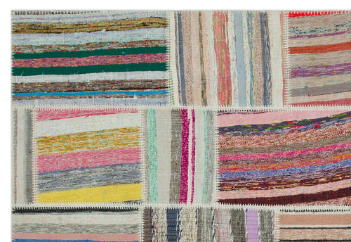 Teselya 22407 Patchwork Striped Wool Handmade Area Rug 6'3" x 9'2"