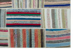 Teselya 22407 Patchwork Striped Wool Handmade Area Rug 6'3" x 9'2"