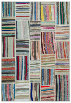 Teselya 22407 Patchwork Striped Wool Handmade Area Rug 6'3" x 9'2"