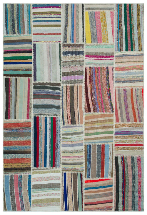 Teselya 22407 Patchwork Striped Wool Handmade Area Rug 6'3" x 9'2"