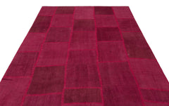 Teselya Pink Patchwork Wool Handmade Area Rug 6'6" x 9'10"