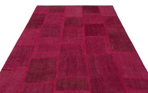 Teselya Pink Patchwork Wool Handmade Area Rug 6'6" x 9'10"