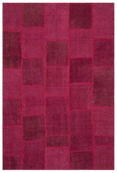 Teselya Pink Patchwork Wool Handmade Area Rug 6'6" x 9'10"