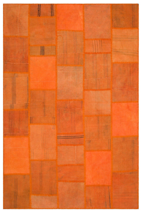 Teselya Orange Patchwork Wool Handmade Area Rug 6'5" x 9'9"