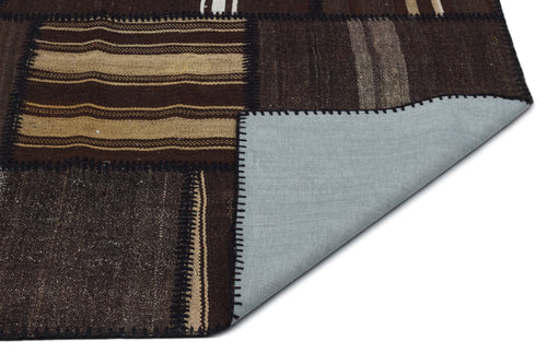 Teselya Beige Striped Wool Handmade Area Rug 6'7" x 9'9"