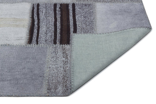 Teselya Grey Patchwork Wool Handmade Area Rug 6'7" x 9'10"