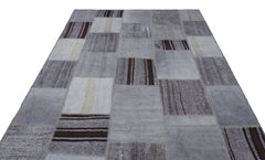 Teselya Grey Patchwork Wool Handmade Area Rug 6'7" x 9'10"