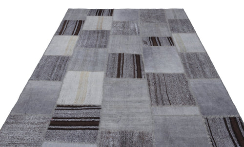 Teselya Grey Patchwork Wool Handmade Area Rug 6'7" x 9'10"