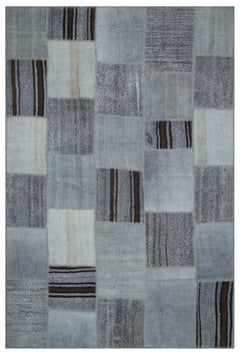 Teselya Grey Patchwork Wool Handmade Area Rug 6'7" x 9'10"