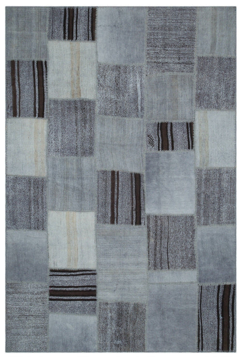 Teselya Grey Patchwork Wool Handmade Area Rug 6'7" x 9'10"