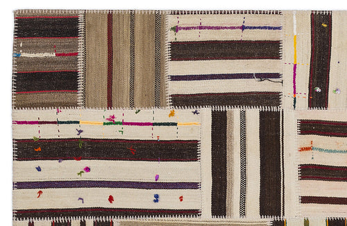 Teselya 2241 Beige Striped Wool Handmade Area Rug 5'3" x 7'7"