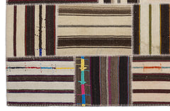 Teselya 2241 Beige Striped Wool Handmade Area Rug 5'3" x 7'7"