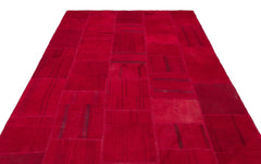 Teselya Red Patchwork Wool Handmade Area Rug 6'5" x 9'10"