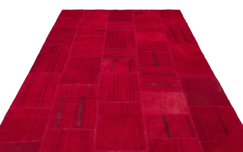 Teselya Red Patchwork Wool Handmade Area Rug 6'5" x 9'10"