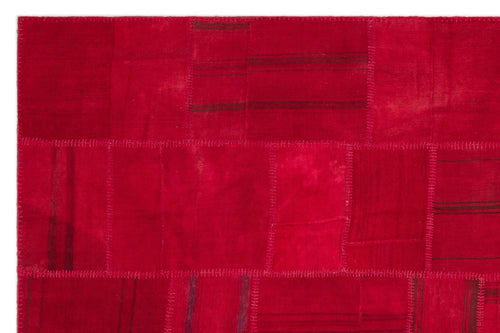 Teselya Red Patchwork Wool Handmade Area Rug 6'5" x 9'10"