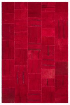 Teselya Red Patchwork Wool Handmade Area Rug 6'5" x 9'10"