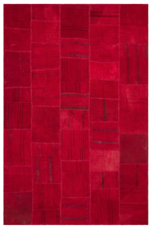 Teselya Red Patchwork Wool Handmade Area Rug 6'5" x 9'10"