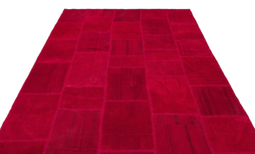 Teselya Pink Patchwork Wool Handmade Area Rug 6'8" x 9'9"