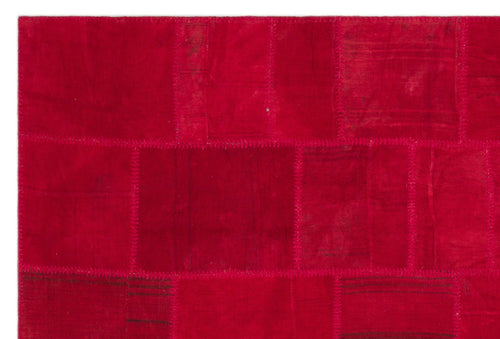 Teselya Pink Patchwork Wool Handmade Area Rug 6'8" x 9'9"