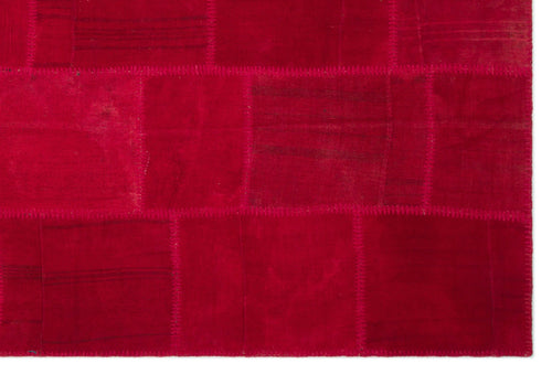 Teselya Pink Patchwork Wool Handmade Area Rug 6'8" x 9'9"