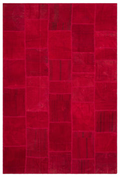 Teselya Pink Patchwork Wool Handmade Area Rug 6'8" x 9'9"